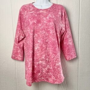 LuLaRoe Womens Top L Randy Pink White Tie Dye Raglan Sleeve‎ Barbie Casual Beach